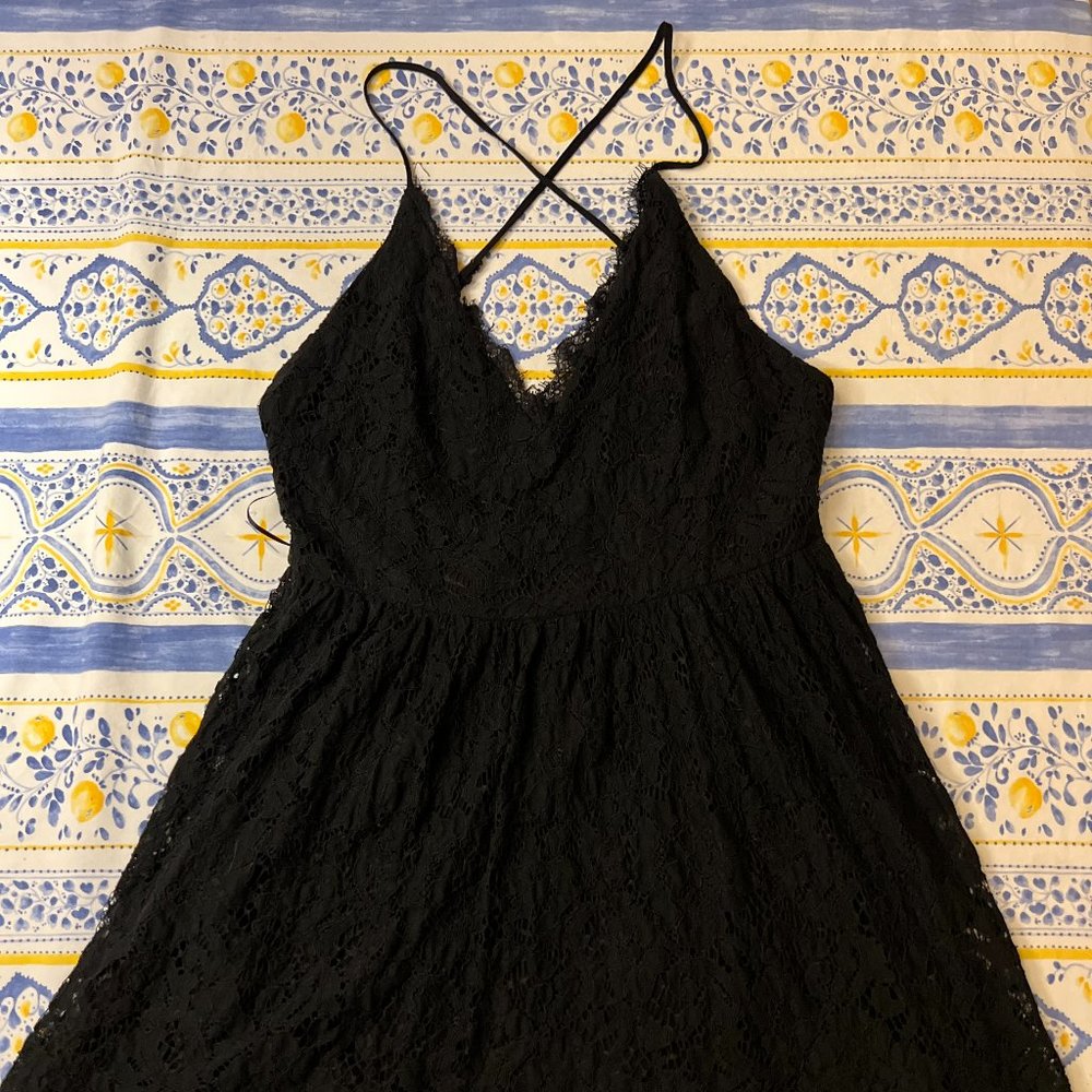 LUSH Black Lace Backless Mini Dress